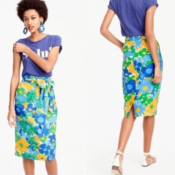 J. Crew Morning Floral Tie Waist cotton Skirt summer vacation highwaist Sz 4 EUC - Picture 3 of 10